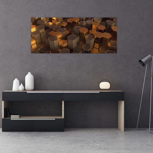 Tablou - Hexagoane de bronz (120x50 cm)