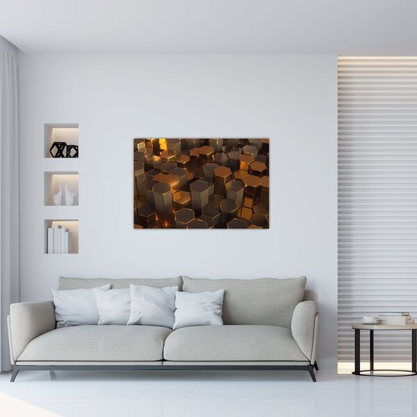 Tablou - Hexagoane de bronz (90x60 cm)
