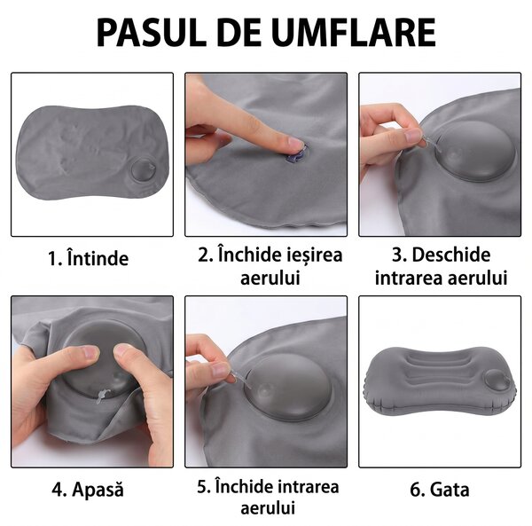 Set de 2 perne gonflabile pentru spate și gât, cu pompă integrată și săculeț