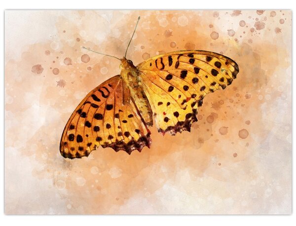 Tablou - Fluture portocaliu, aquarelă (70x50 cm)