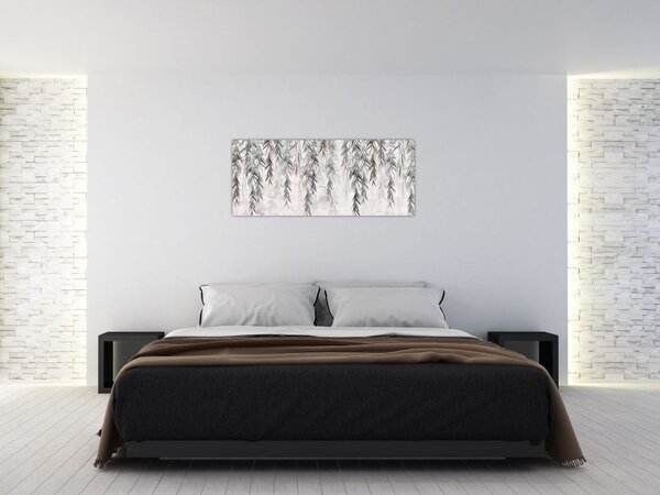 Tablou - Crenguțe de salcie, tencuiala gri (120x50 cm)