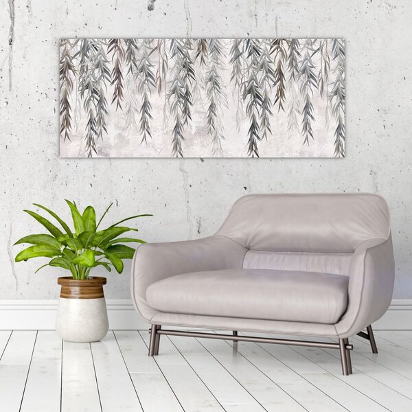 Tablou - Crenguțe de salcie, tencuiala gri (120x50 cm)