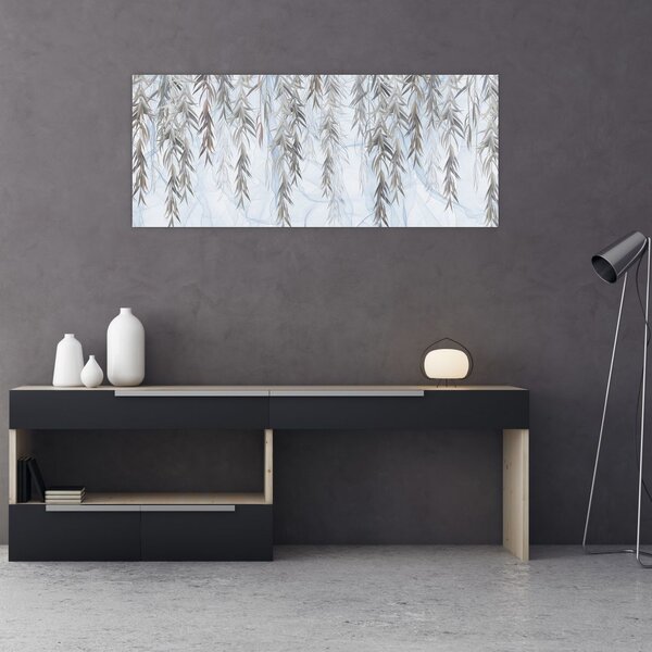 Tablou - Crenguțe de salcie fundal albastru (120x50 cm)