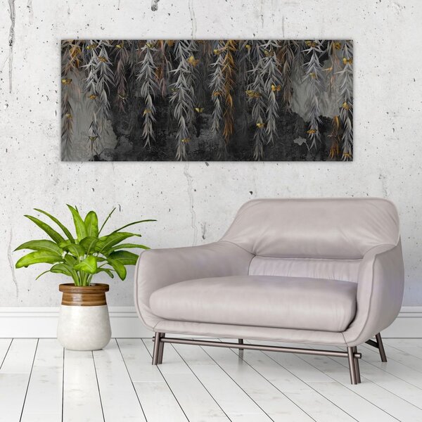 Tablou - Crenguțe de salcie, fundal negru (120x50 cm)