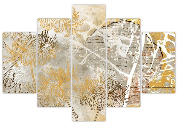 Tablou - Vintage perete cu flori (150x105 cm)