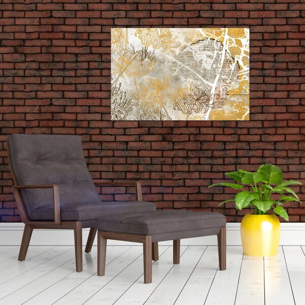 Tablou - Vintage perete cu flori (90x60 cm)