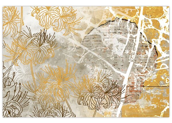 Tablou - Vintage perete cu flori (90x60 cm)