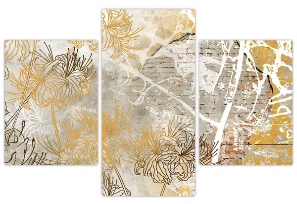 Tablou - Vintage perete cu flori (90x60 cm)