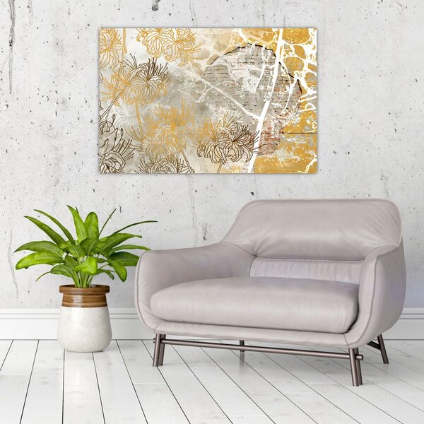 Tablou - Vintage perete cu flori (90x60 cm)