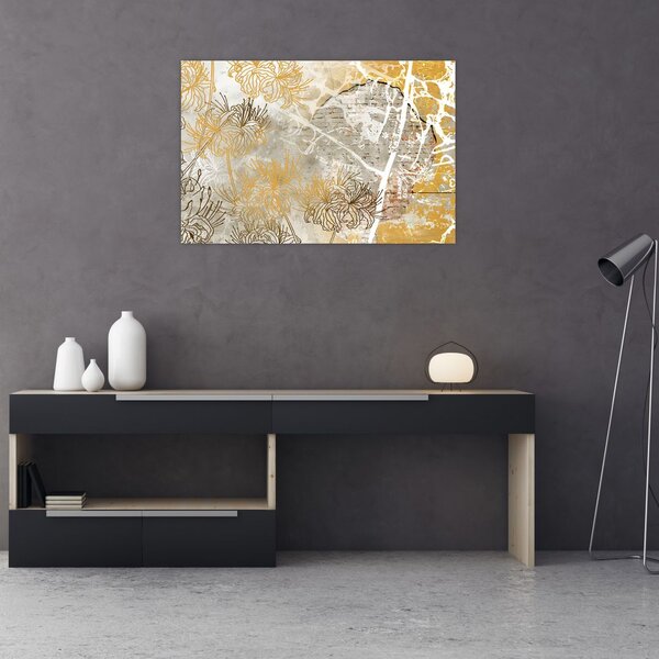 Tablou - Vintage perete cu flori (90x60 cm)