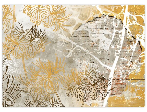 Tablou - Vintage perete cu flori (70x50 cm)