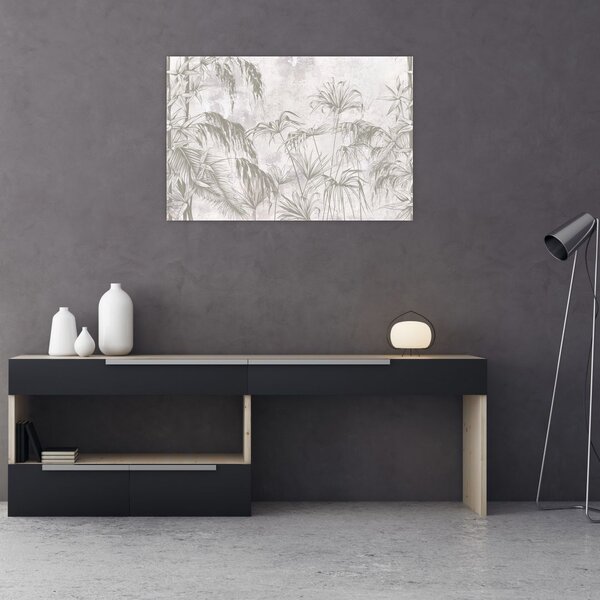 Tablou - Plante tropicale pe perete gri (90x60 cm)
