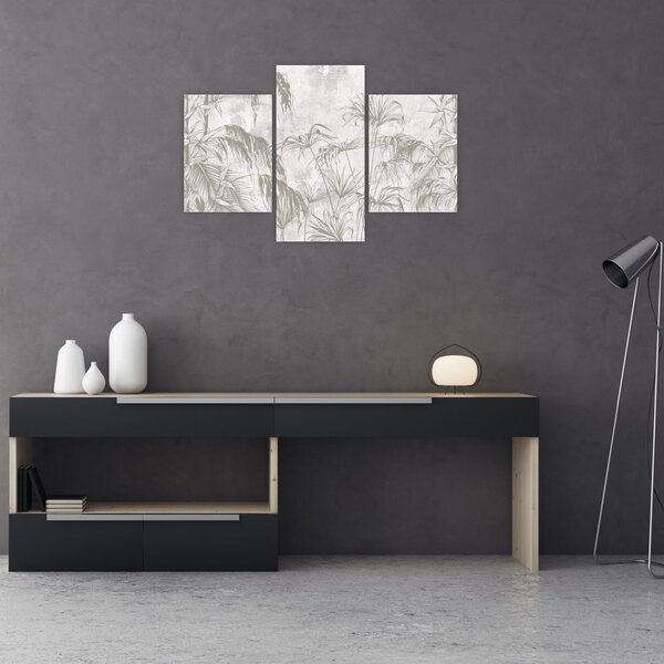 Tablou - Plante tropicale pe perete gri (90x60 cm)