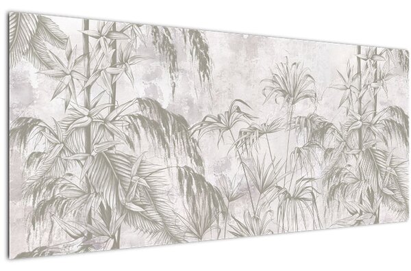 Tablou - Plante tropicale pe perete gri (120x50 cm)