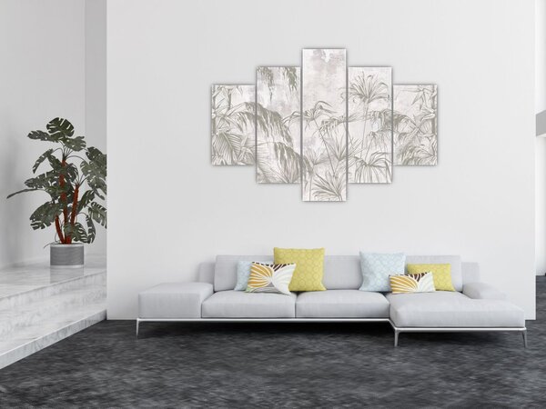 Tablou - Plante tropicale pe perete gri (150x105 cm)