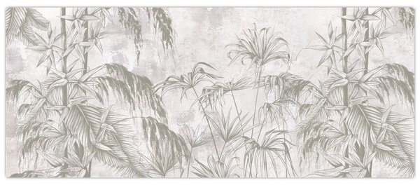 Tablou - Plante tropicale pe perete gri (120x50 cm)