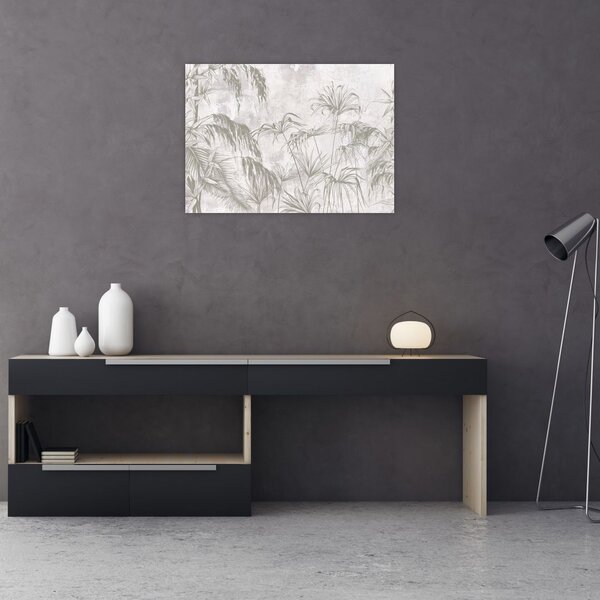 Tablou - Plante tropicale pe perete gri (70x50 cm)
