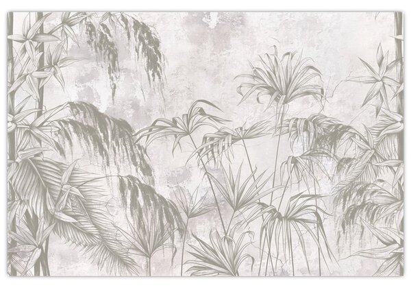 Tablou - Plante tropicale pe perete gri (90x60 cm)