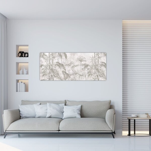 Tablou - Plante tropicale pe perete gri (120x50 cm)