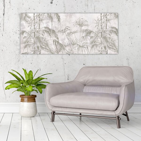 Tablou - Plante tropicale pe perete gri (120x50 cm)