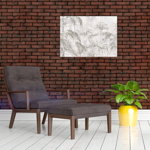Tablou - Plante tropicale pe perete gri (70x50 cm)