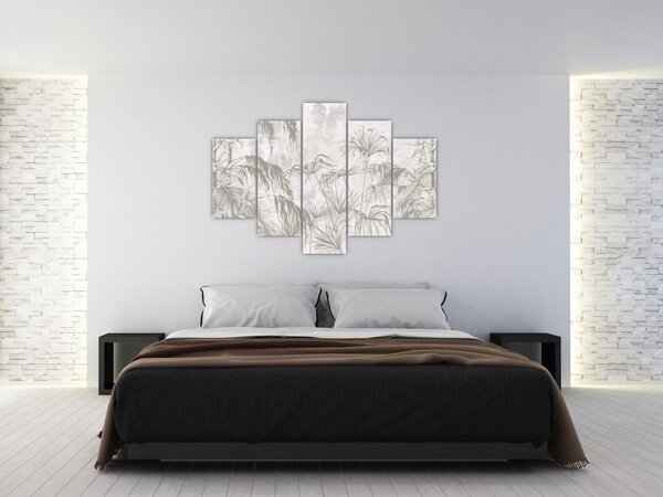 Tablou - Plante tropicale pe perete gri (150x105 cm)