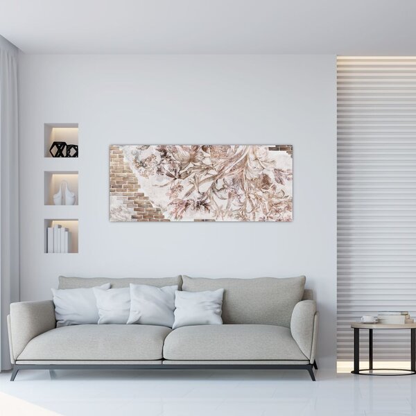 Tablou - Frescă florală pe un perete de cărămidă (120x50 cm)