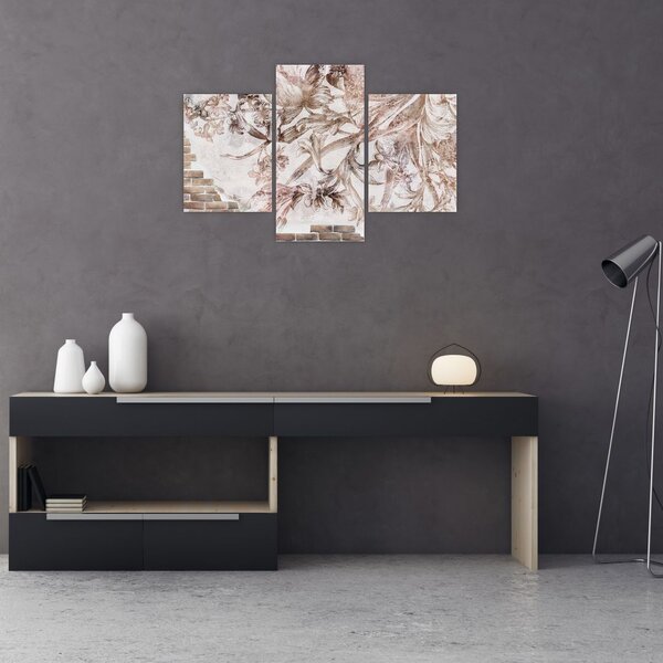 Tablou - Frescă florală pe un perete de cărămidă (90x60 cm)