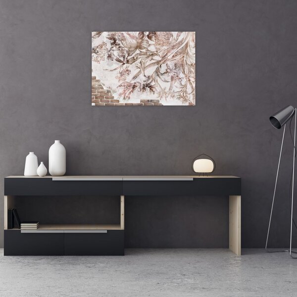 Tablou - Frescă florală pe un perete de cărămidă (70x50 cm)