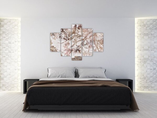 Tablou - Frescă florală pe un perete de cărămidă (150x105 cm)