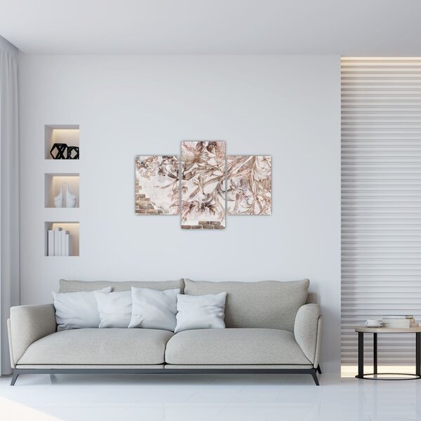 Tablou - Frescă florală pe un perete de cărămidă (90x60 cm)