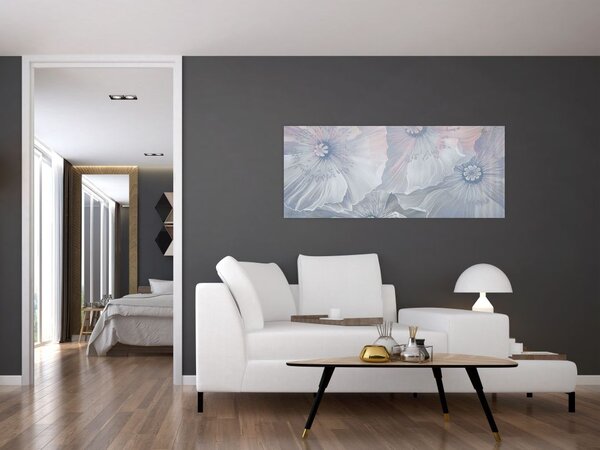 Tablou - Flori albastre pe perete (120x50 cm)