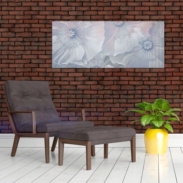 Tablou - Flori albastre pe perete (120x50 cm)