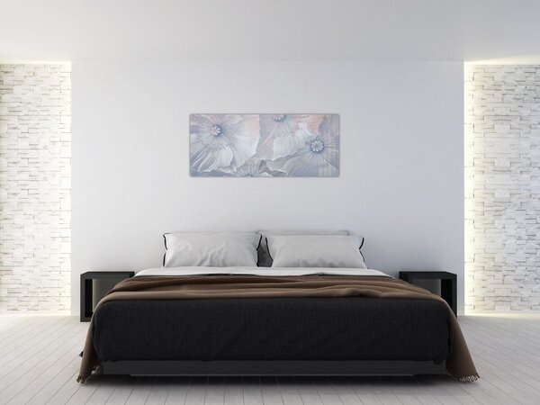 Tablou - Flori albastre pe perete (120x50 cm)