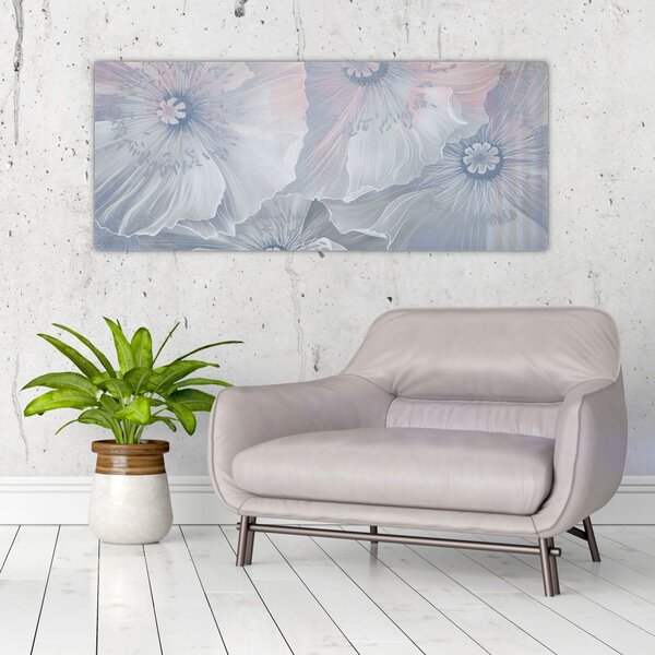 Tablou - Flori albastre pe perete (120x50 cm)