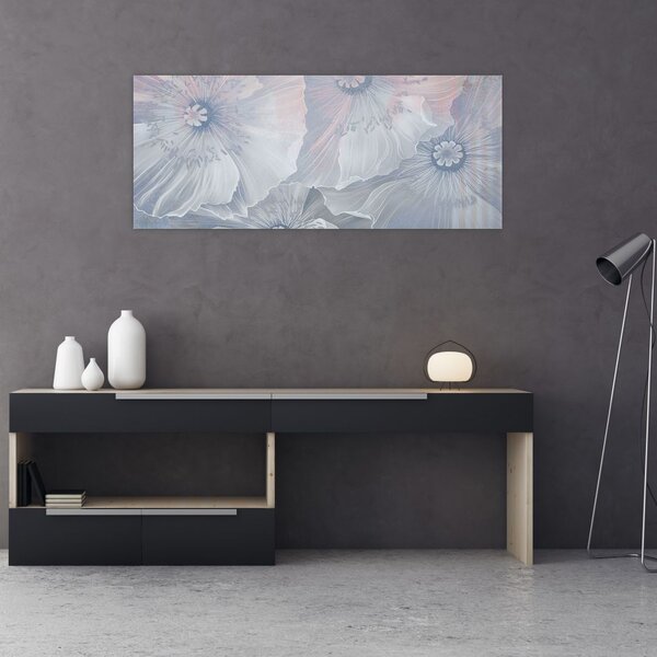 Tablou - Flori albastre pe perete (120x50 cm)