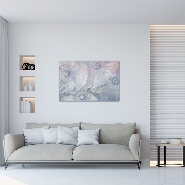 Tablou - Flori albastre pe perete (90x60 cm)