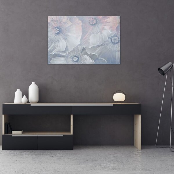 Tablou - Flori albastre pe perete (90x60 cm)
