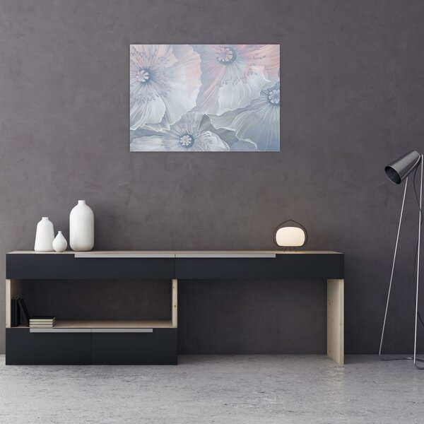 Tablou - Flori albastre pe perete (70x50 cm)