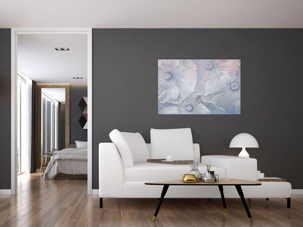 Tablou - Flori albastre pe perete (90x60 cm)