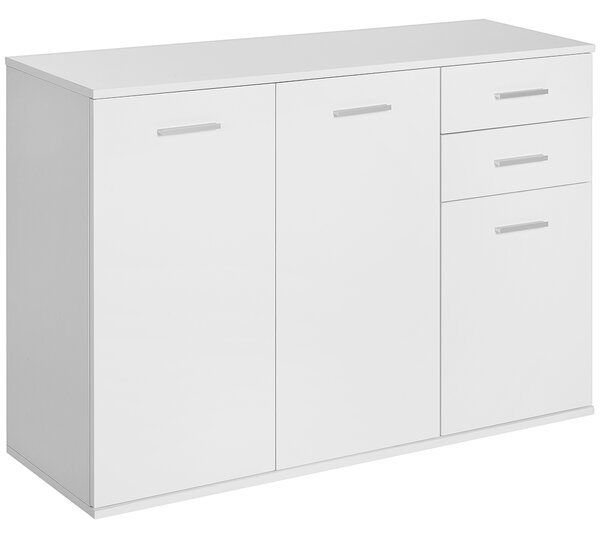 HOMCOM Dulapior Multifuncțional cu 3 Uși și 2 Sertare, Design Modern, Lemn Granulat, Alb, 106x35x76cm | Aosom Romania