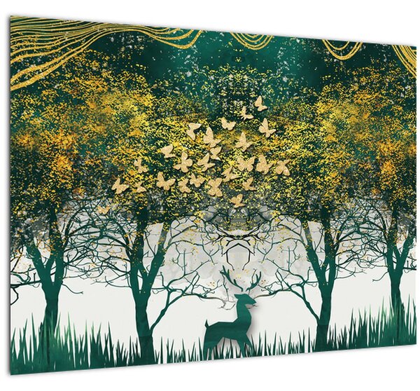 Tablou - Căprioare în pădurea verde (70x50 cm)