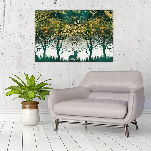 Tablou - Căprioare în pădurea verde (90x60 cm)