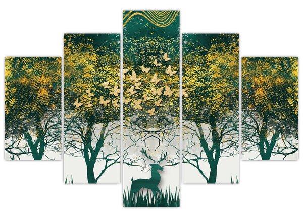 Tablou - Căprioare în pădurea verde (150x105 cm)