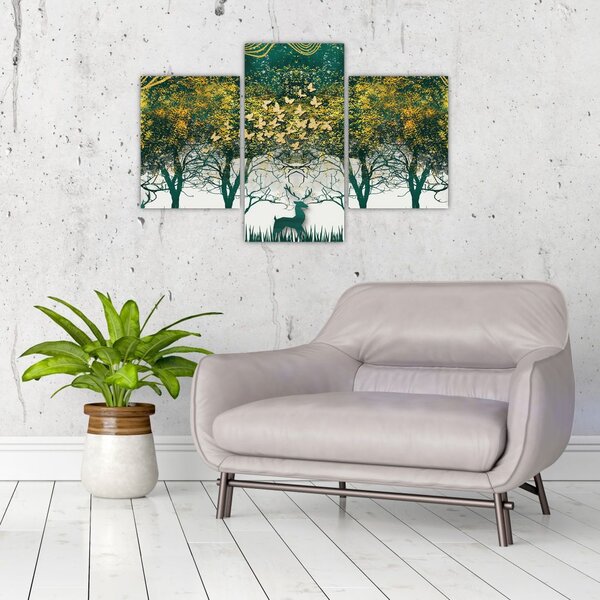Tablou - Căprioare în pădurea verde (90x60 cm)