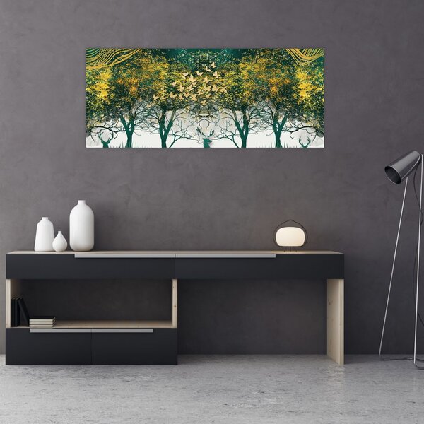 Tablou - Căprioare în pădurea verde (120x50 cm)