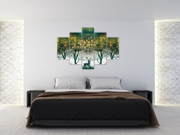 Tablou - Căprioare în pădurea verde (150x105 cm)