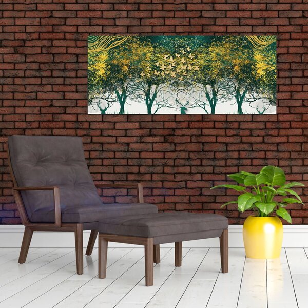 Tablou - Căprioare în pădurea verde (120x50 cm)