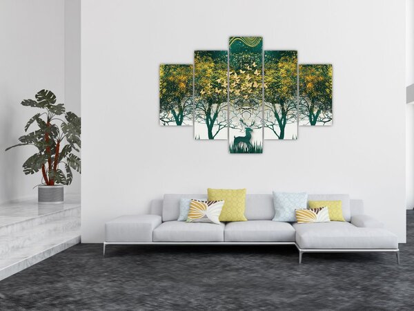 Tablou - Căprioare în pădurea verde (150x105 cm)