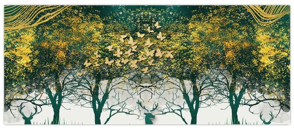 Tablou - Căprioare în pădurea verde (120x50 cm)